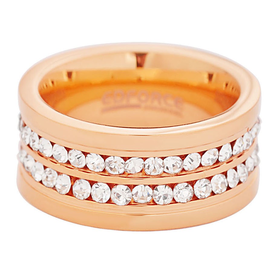 Stainless Steel Rose Gold Plated Double Row CZ Ladies Ring