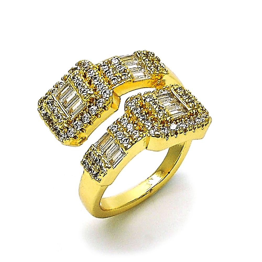 Gold Filled Multi Stone Ring Baguette and Cluster Design with White Cubic Zirconia and White Micro Pave Polished Golden Finish One size fits all