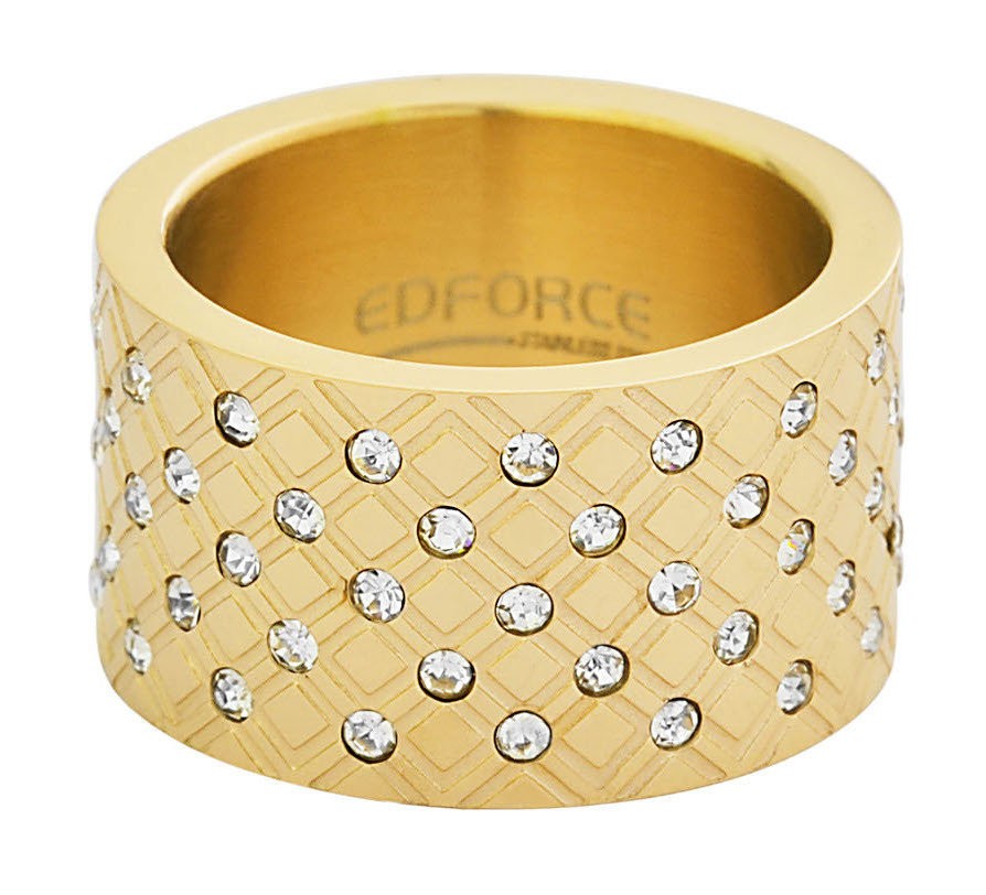 Stainless Steel Yellow Gold Plated CZ Ladies Ring