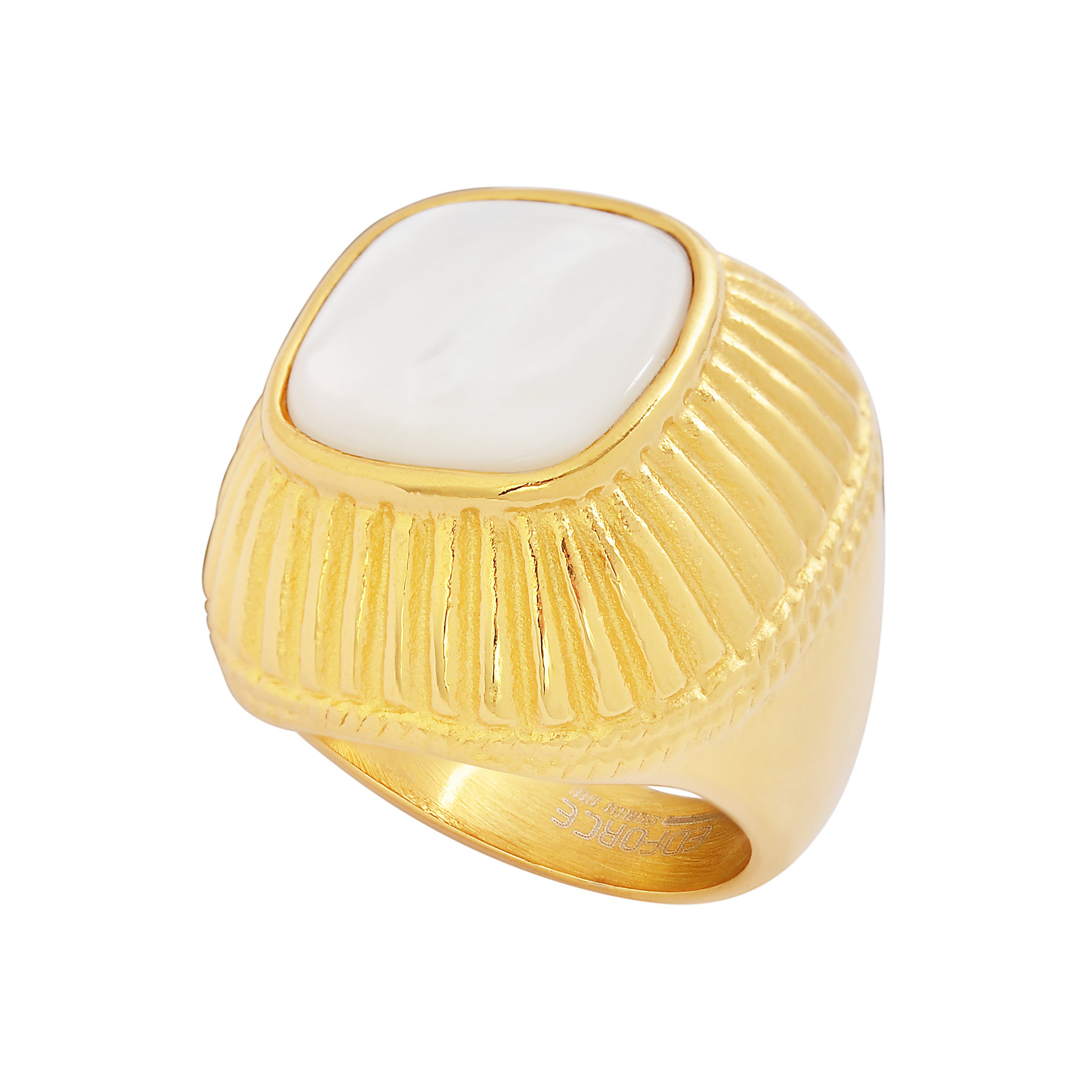 Stainless Steel Gold Tone With Pearl Ladies Ring