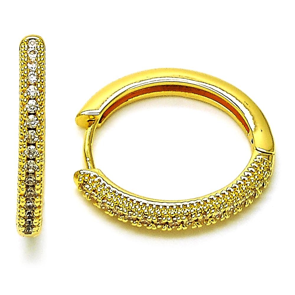 Gold Filled Huggie Hoop Style Micropave Design with White Cubic Zirconia Polished Golden Finish