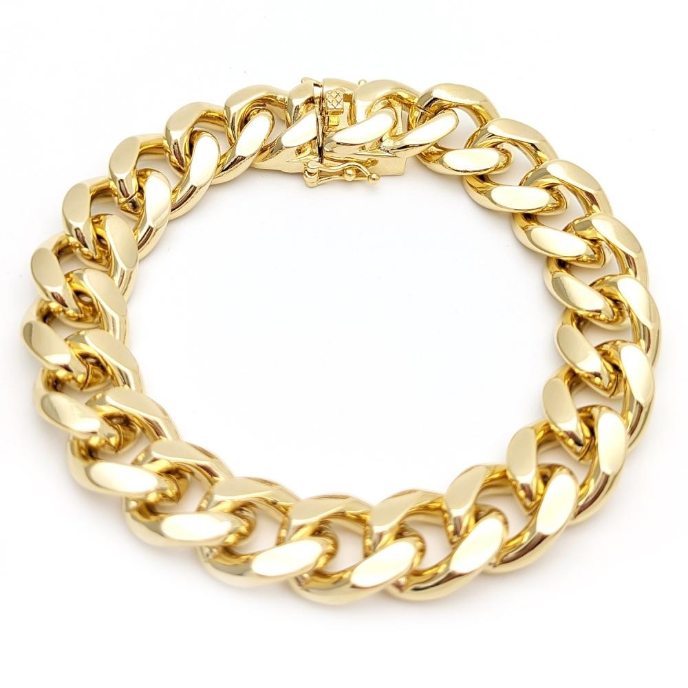 Gold Filled Basic Bracelet Miami Cuban Design Polished Golden Finish 14 MM Thickness 9 Inches Length