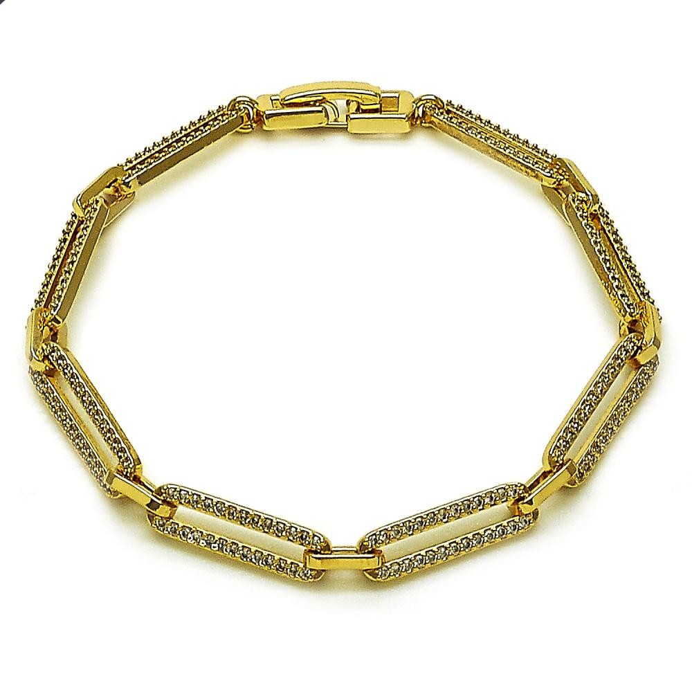 Gold Filled Tennis Bracelet Paperclip Design with White Micro Pave Polished Golden Finish 5 MM Thickness 7 Inches Length