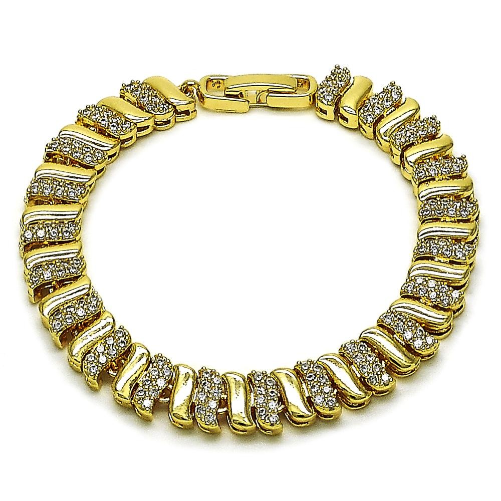 Gold Filled Tennis Bracelet with White Cubic Zirconia Polished Golden Finish 8 MM Thickness 7 Inches Length