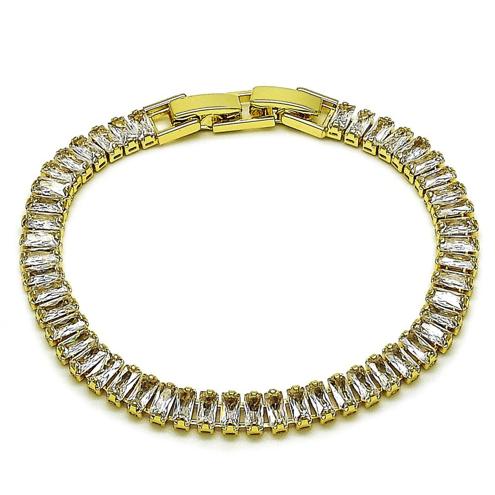 Gold Filled Tennis Bracelet Baguette Design with White Cubic Zirconia Polished Golden Finish