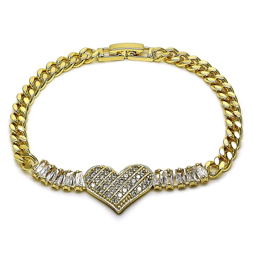 Gold Filled Bracelet Heart Design With Micropave Cubic Zirconia 7 inches Length