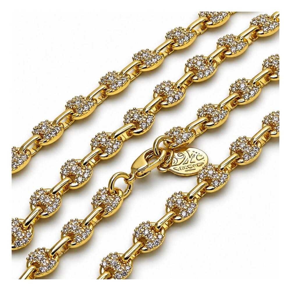 Gold Filled Fancy Necklace Puff Mariner Design with White Micro Pave Polished Golden Finish 6MM 20"