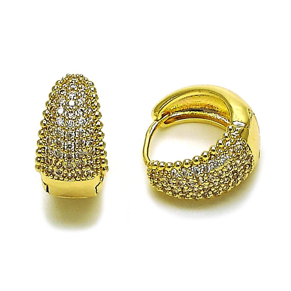 Gold Filled Huggie Hoop Style with White Cubic Zirconia Polished Golden Finish