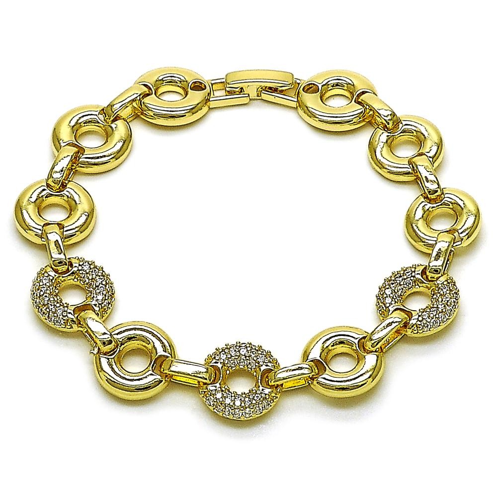 Gold Filled Link Bracelet with White Micro Pave Polished Golden Finish 