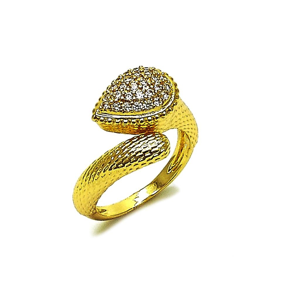 Gold Filled Multi Stone Ring Style Teardrop Design with White Cubic Zirconia Polished Golden Finish