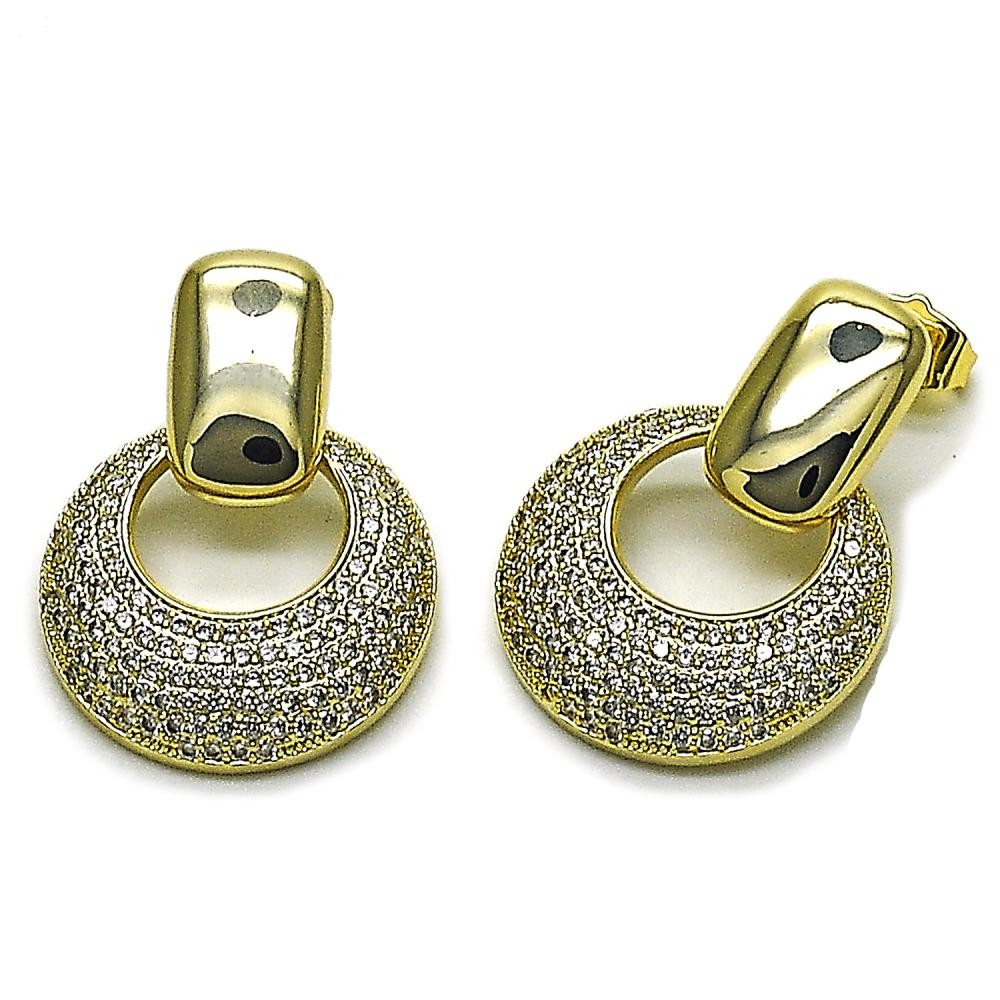 Gold Filled Dangle Style Earrings with White Cubic Zirconia Polished Golden Finish