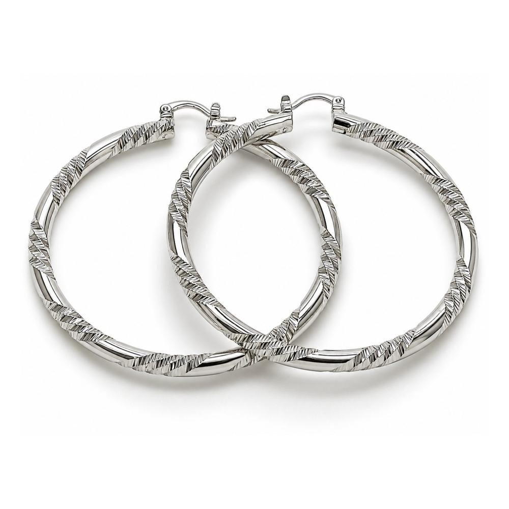 White Gold Filled Large Hoop Diamond Cutting Finish Rhodium Finish