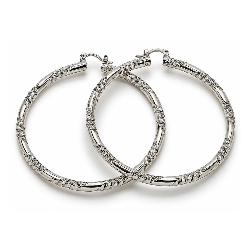 White Gold Filled Extra Large Hoop Diamond Cutting Finish Rhodium Finish
