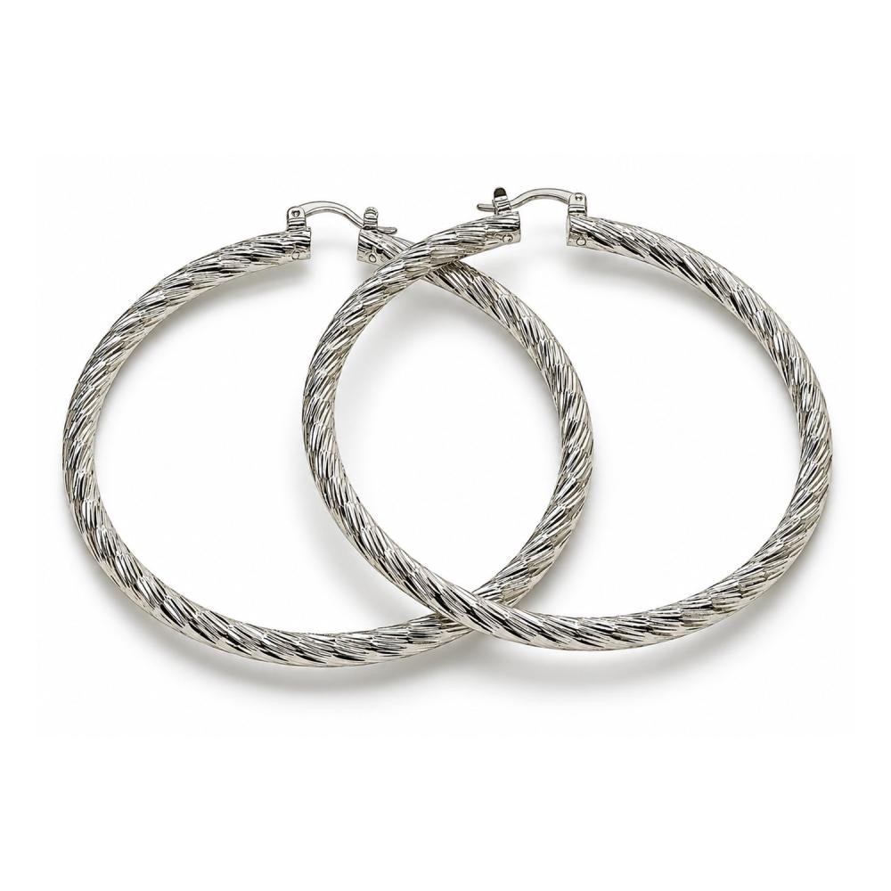 White Gold Filled Extra Large Hoop Diamond Cutting Finish Rhodium Finish