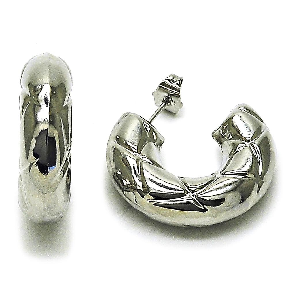 Gold Filled Medium Hoop Hollow Design Polished Rhodium Finish