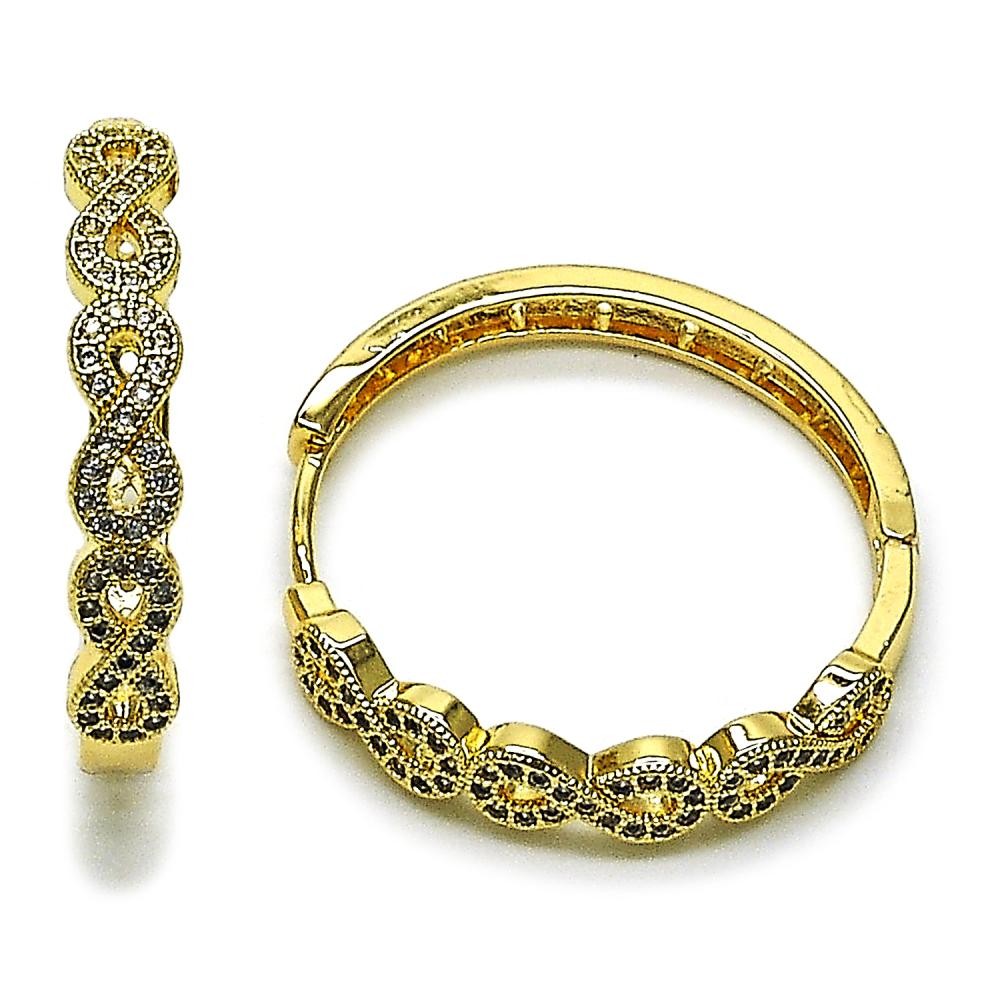 Gold Filled Huggie Hoop Infinite Design with White Micro Pave Polished Golden Finish