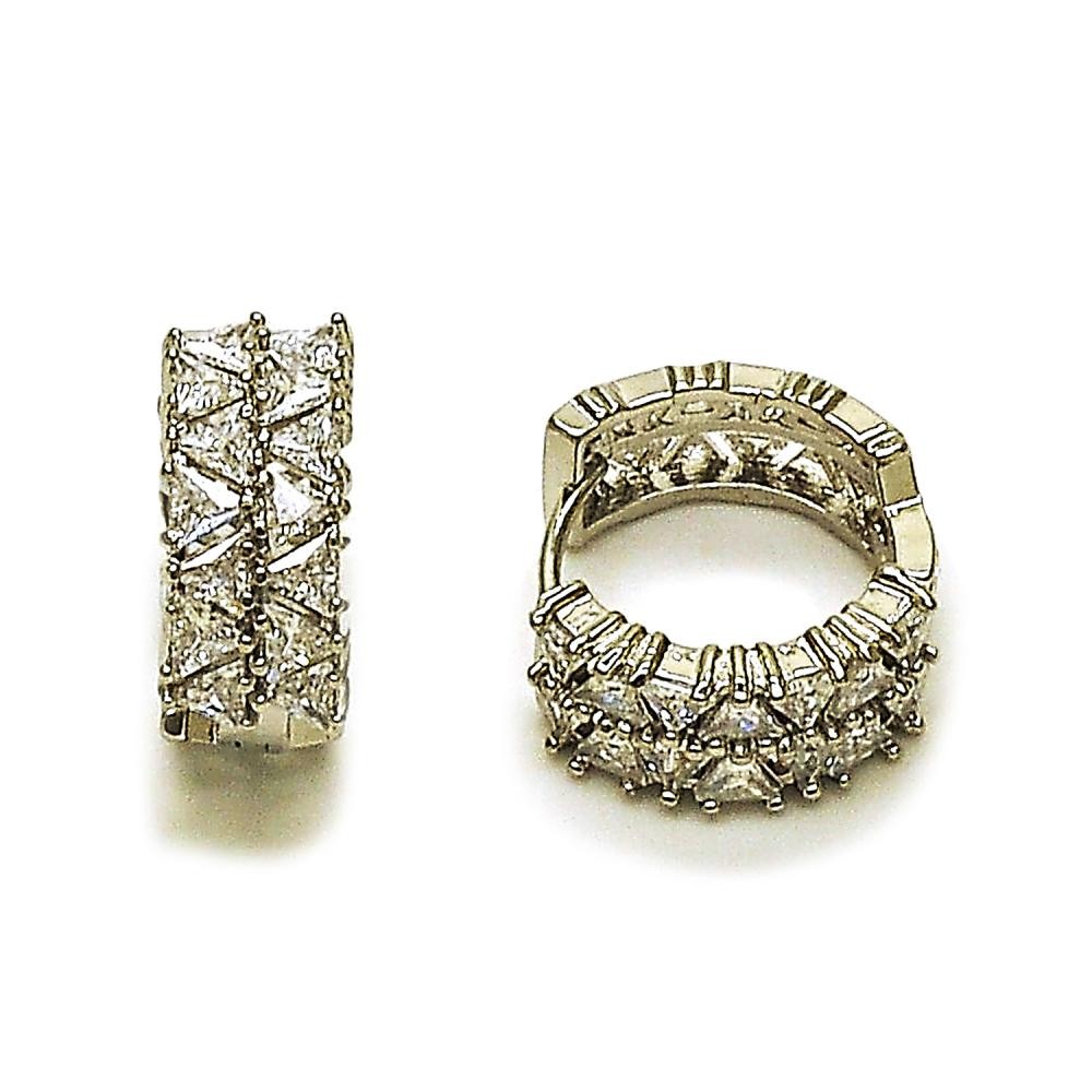Gold Filled Rhodium Huggie Hoop Style with White Cubic Zirconia Polished Rhodium Finish
