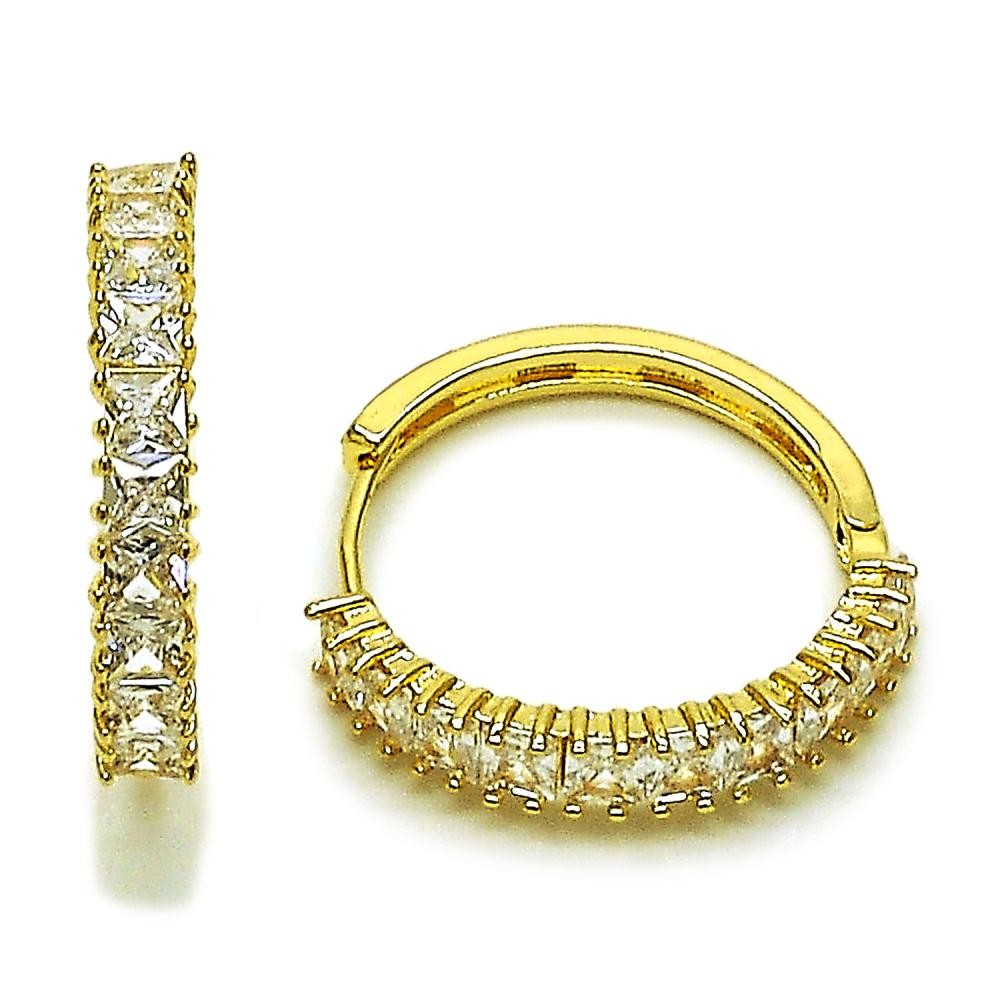 Gold Filled Huggie Hoop with White Cubic Zirconia Polished Gold Finish