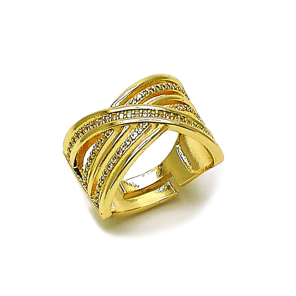 Gold Filled Multi Stone Ring Twist Design with White Micro Pave Polished Golden Finish One size fits all