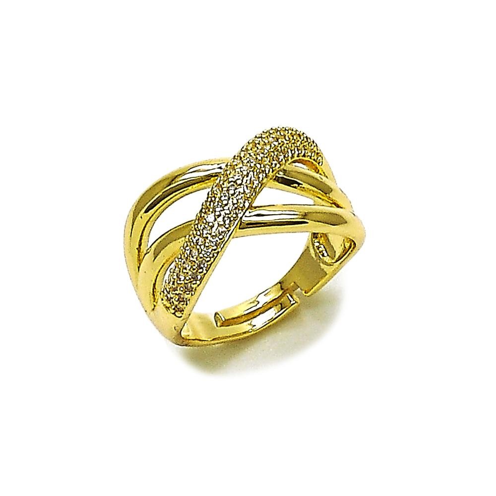 Gold Filled Multi Stone Ring Twist Design with White Micro Pave Polished Golden Finish One size fits all