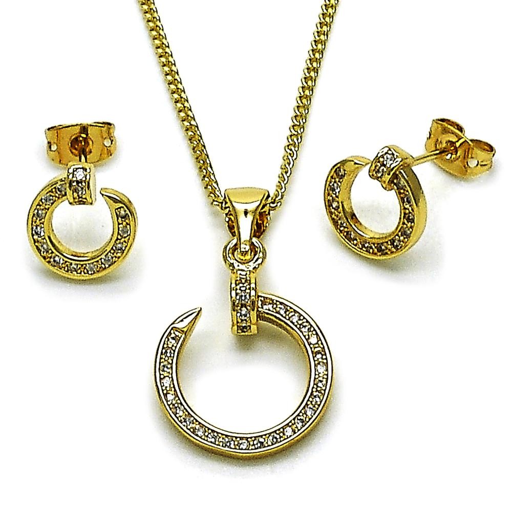 Gold Filled Earring and Pendant Set Nail Design with White Micro Pave Polished Golden Finish