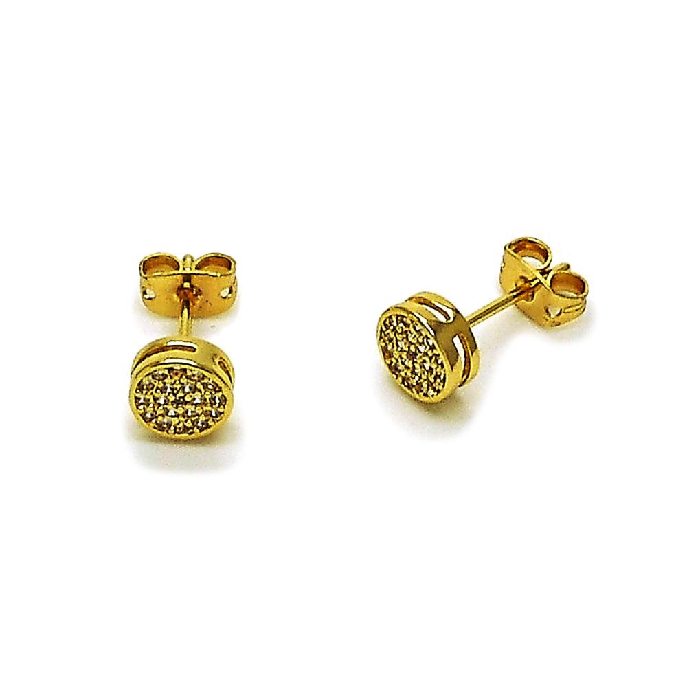 Gold Filled Stud Earring with White Micro Pave Polished Golden Finish