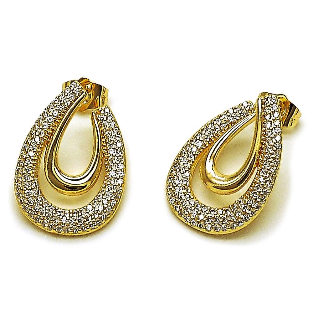 Gold Filled Stud Earring with White Cubic Zirconia Polished Golden Finish