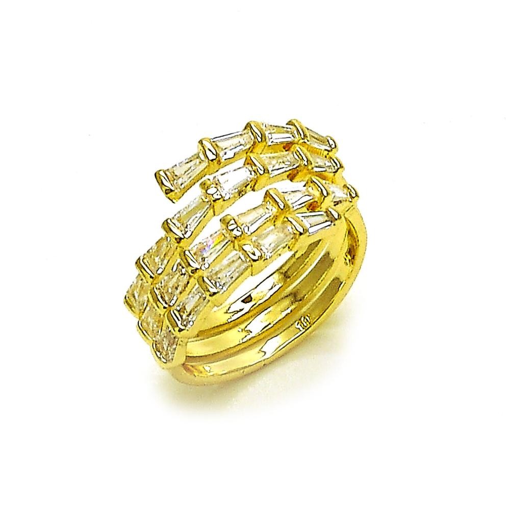 Gold Filled Multi Stone Ring Baguette Design with White Cubic Zirconia Polished Golden Finish