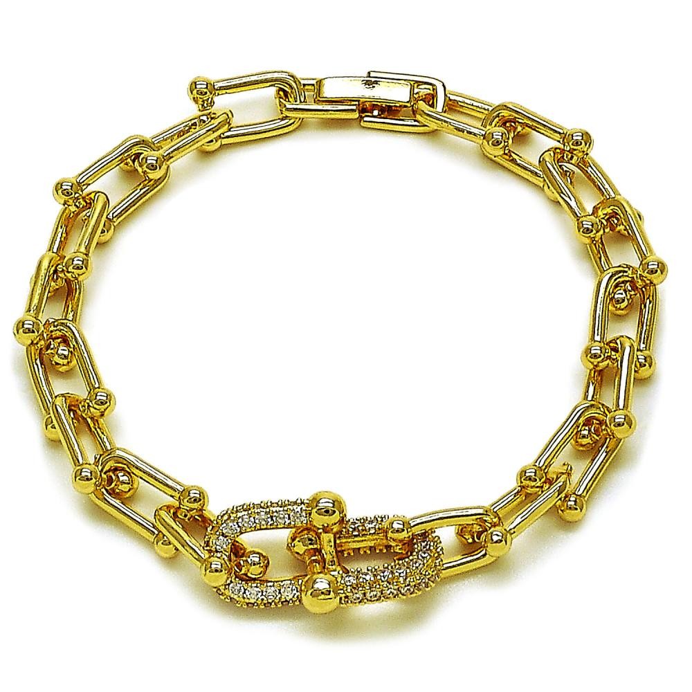 Gold Filled Horseshoe Design with White Cubic Zirconia Polished Golden Finish 8 Inches Length