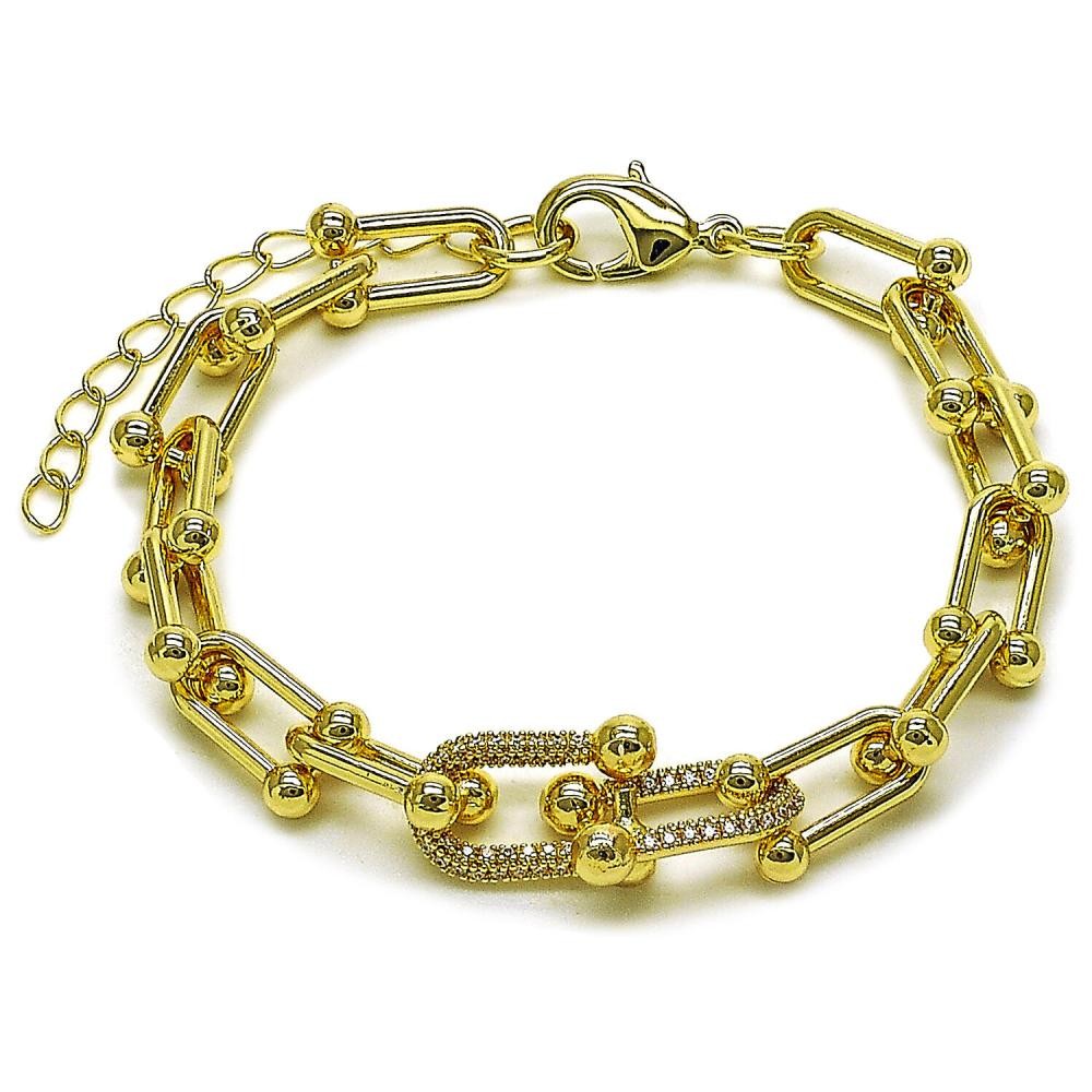 Gold Filled Fancy Bracelet with White Micro Pave Polished Golden Finish 9 MM Thickness 8 Inches Length