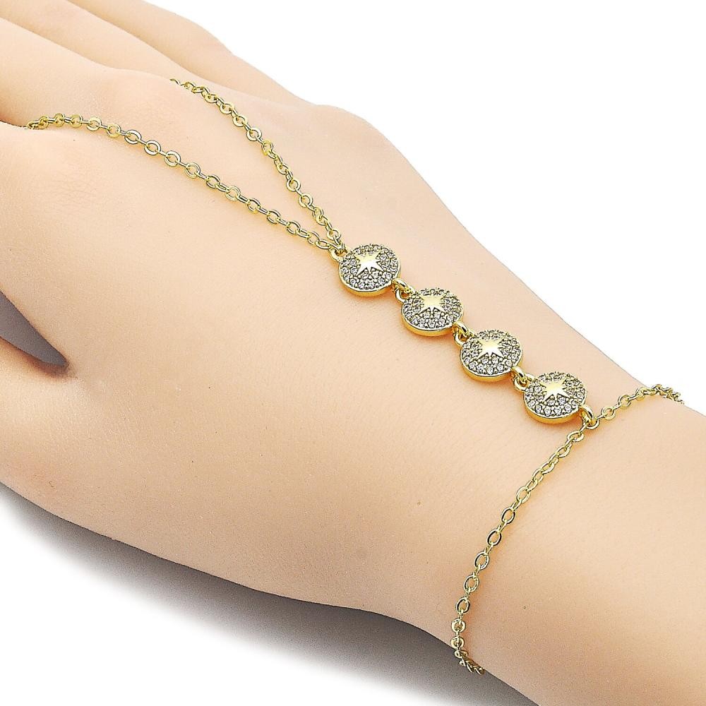 Gold Filled Fancy Bracelet Star Design with Golden Cubic Zirconia and White Micro Pave Polished