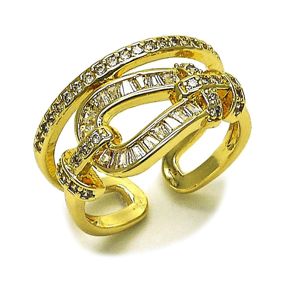 Gold Filled Multi Stone Ring Belt Buckle and Baguette Design with White Cubic Zirconia and White Micro Pave