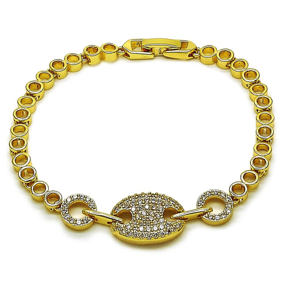 Gold Filled Fancy Bracelet Puff Mariner Design with White Cubic Zirconia Polished Golden Finish