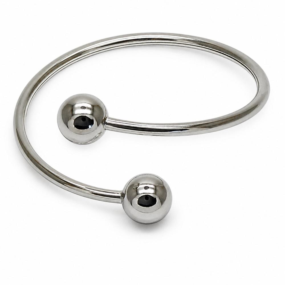 Gold Filled Individual Bangle Ball and Hollow Design Polished Rhodium Finish One size fits all