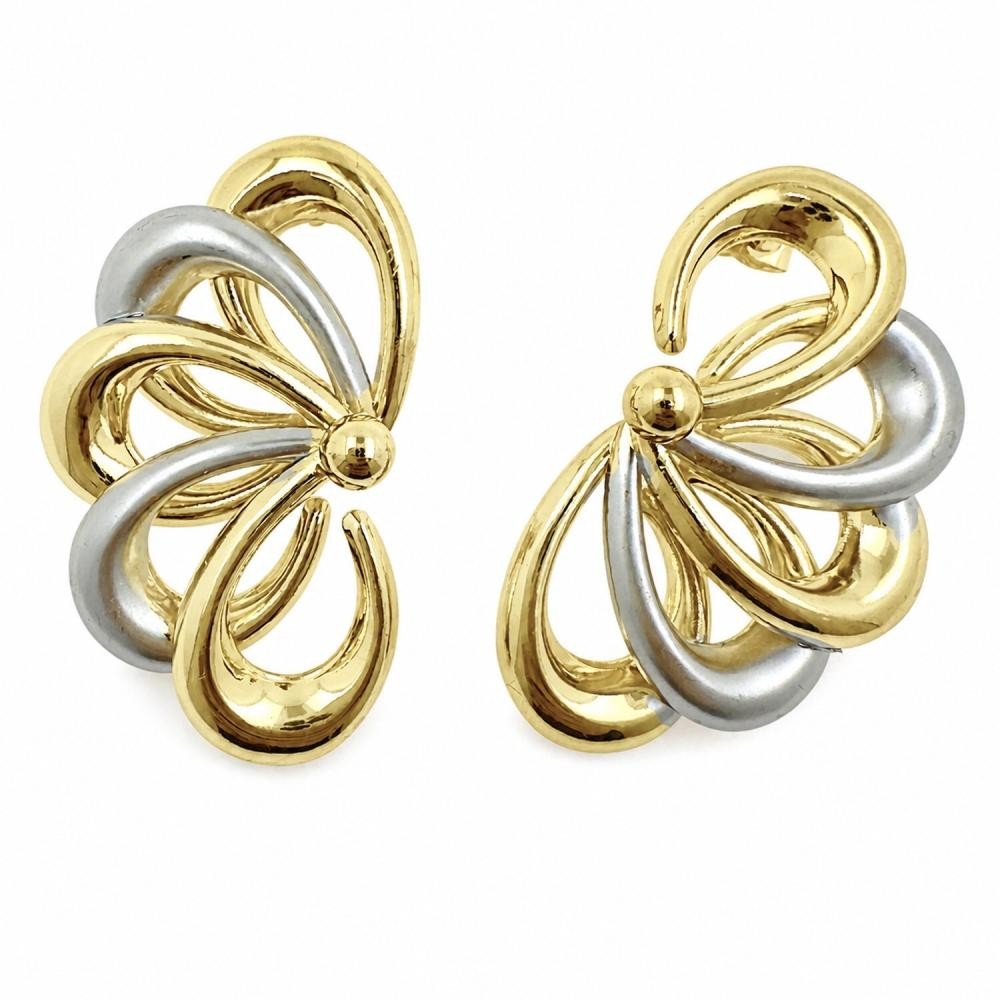 Gold Filled Stud Earring Flower Design Polished Two Tone