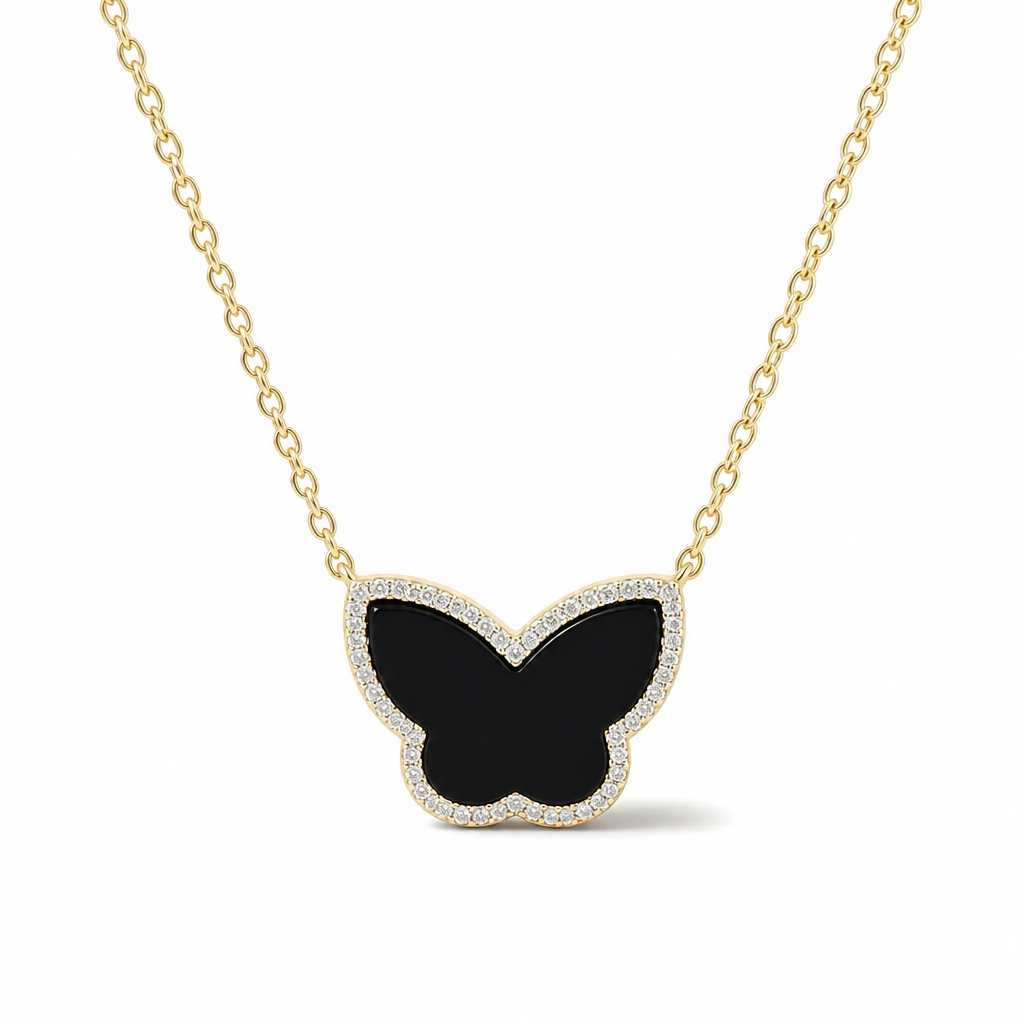 Sterling Silver Yellow Gold Plated Butterfly Necklace With Cubic Zirconia