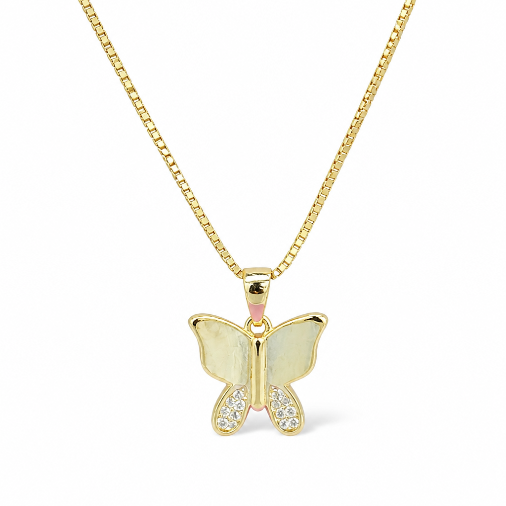 Sterling Silver Yellow Gold Plated Butterfly Necklace With Cubic Zirconia