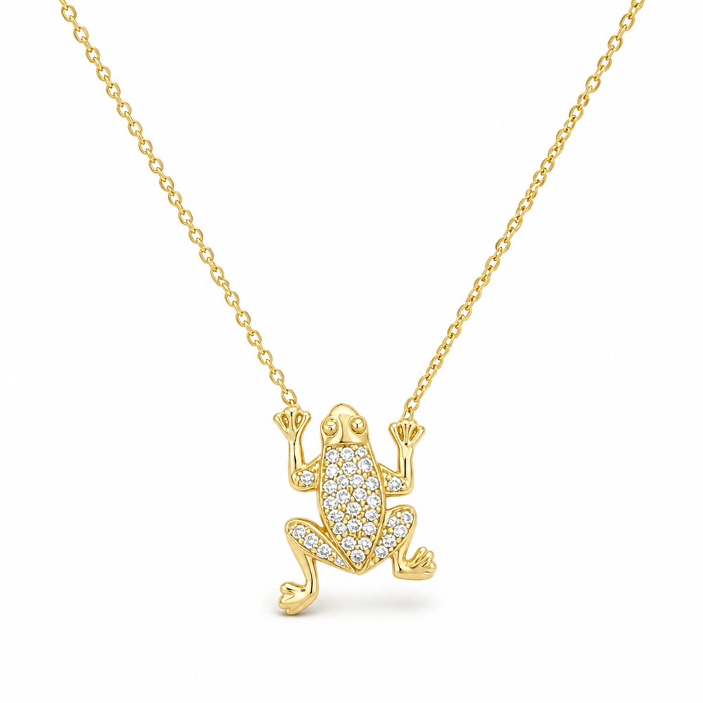 Sterling Silver Rose & Yellow Gold Plated Frog Necklace