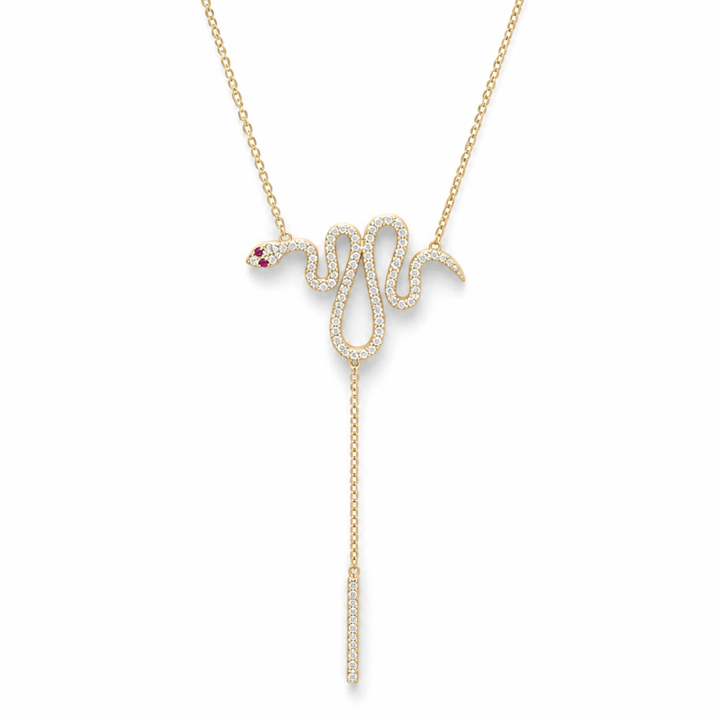 Sterling Silver Yellow Gold Plated Snake Necklace With Cubic Zirconia