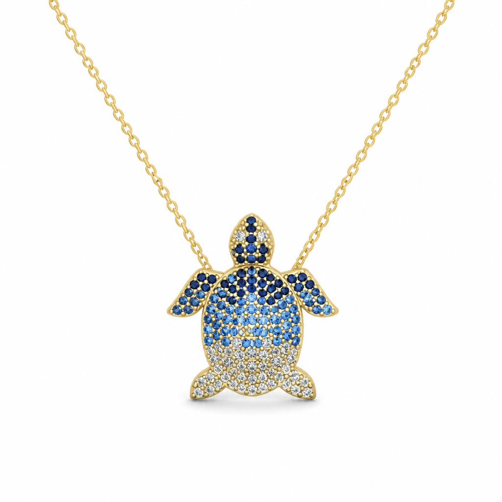 Sterling Silver Yellow & Rose Gold Plated Turtle Necklace With Cubic Zirconia