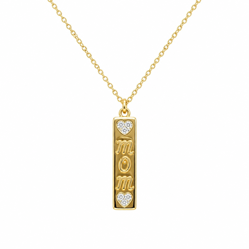 Sterling Silver Yellow Gold Plated Mom Necklace With Cubic Zirconia