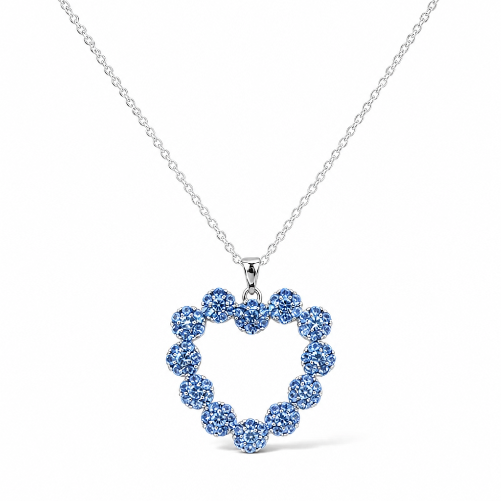 Sterling Silver Rhodium, Yellow & Rose Gold Plated Heart Necklace With Cubic Zirconia