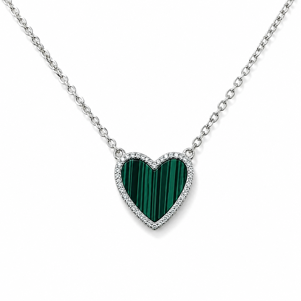 Sterling Silver Rhodium Plated Heart Necklace With Cubic Zirconia