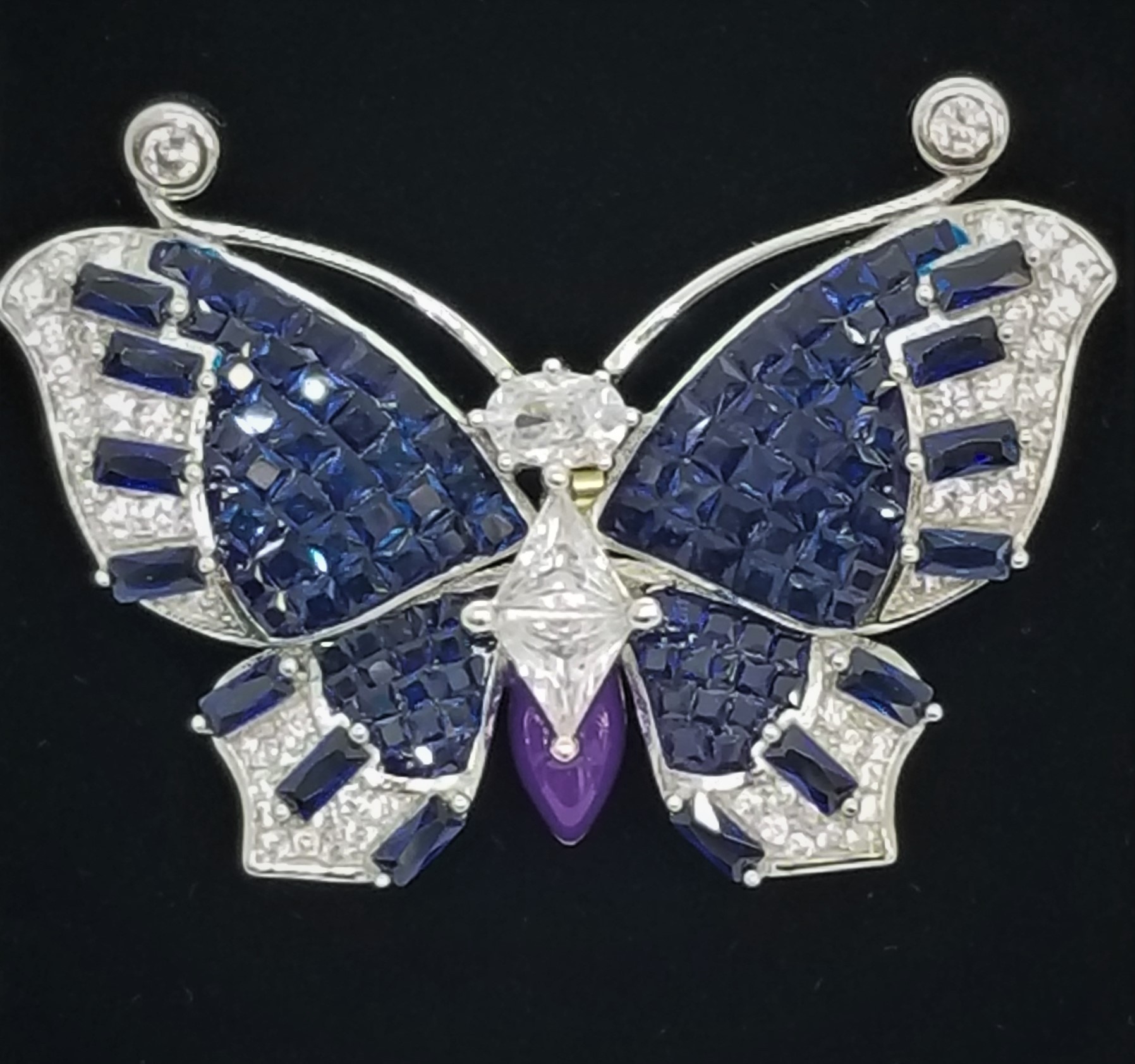 925 Sterling Silver Butterfly Brooch With CZ and Sapphire
