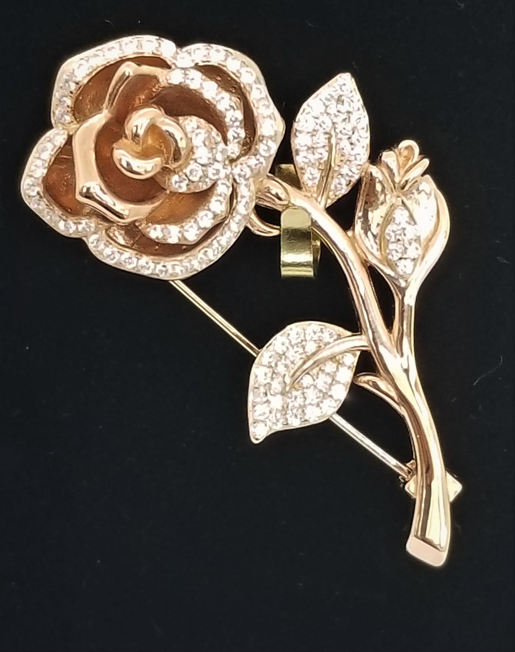 925 Sterling Silver Rose Gold Plated Brooch With CZ 