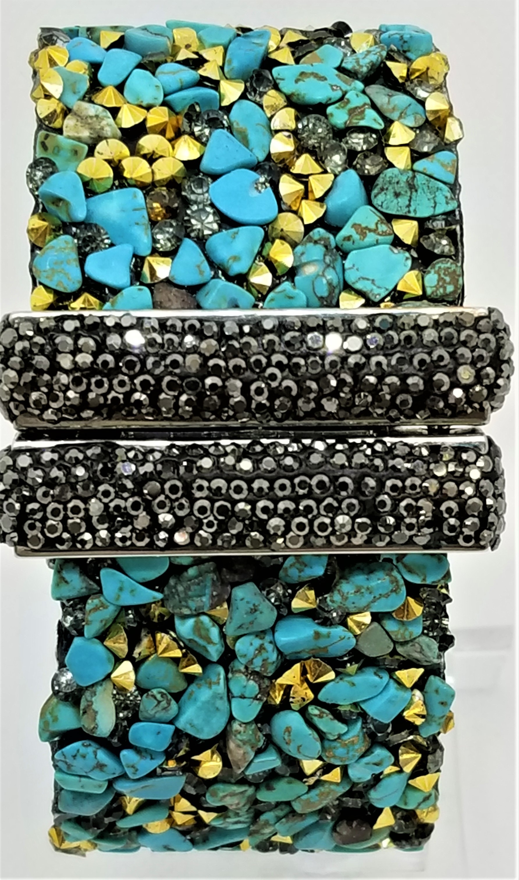 Turquoise With Hematite Druzy Cuff Bracelet