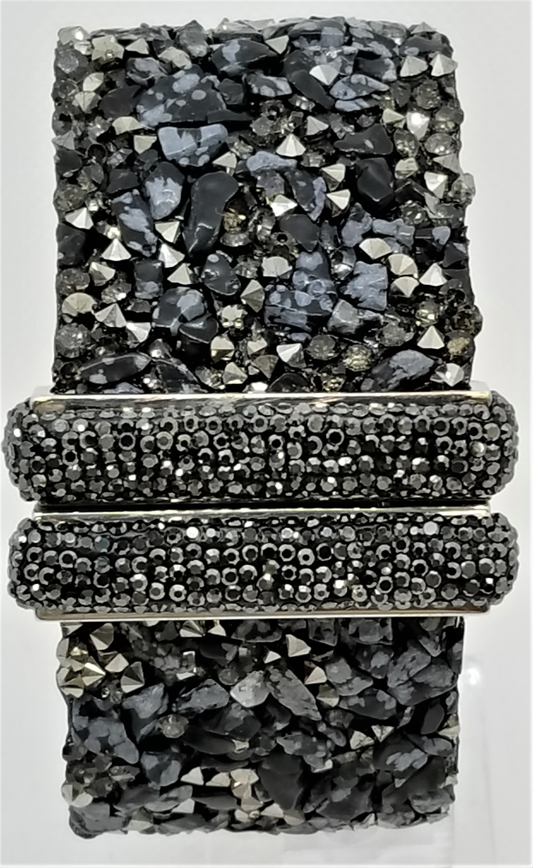 Black Onyx With Hematite Druzy Cuff Bracelet