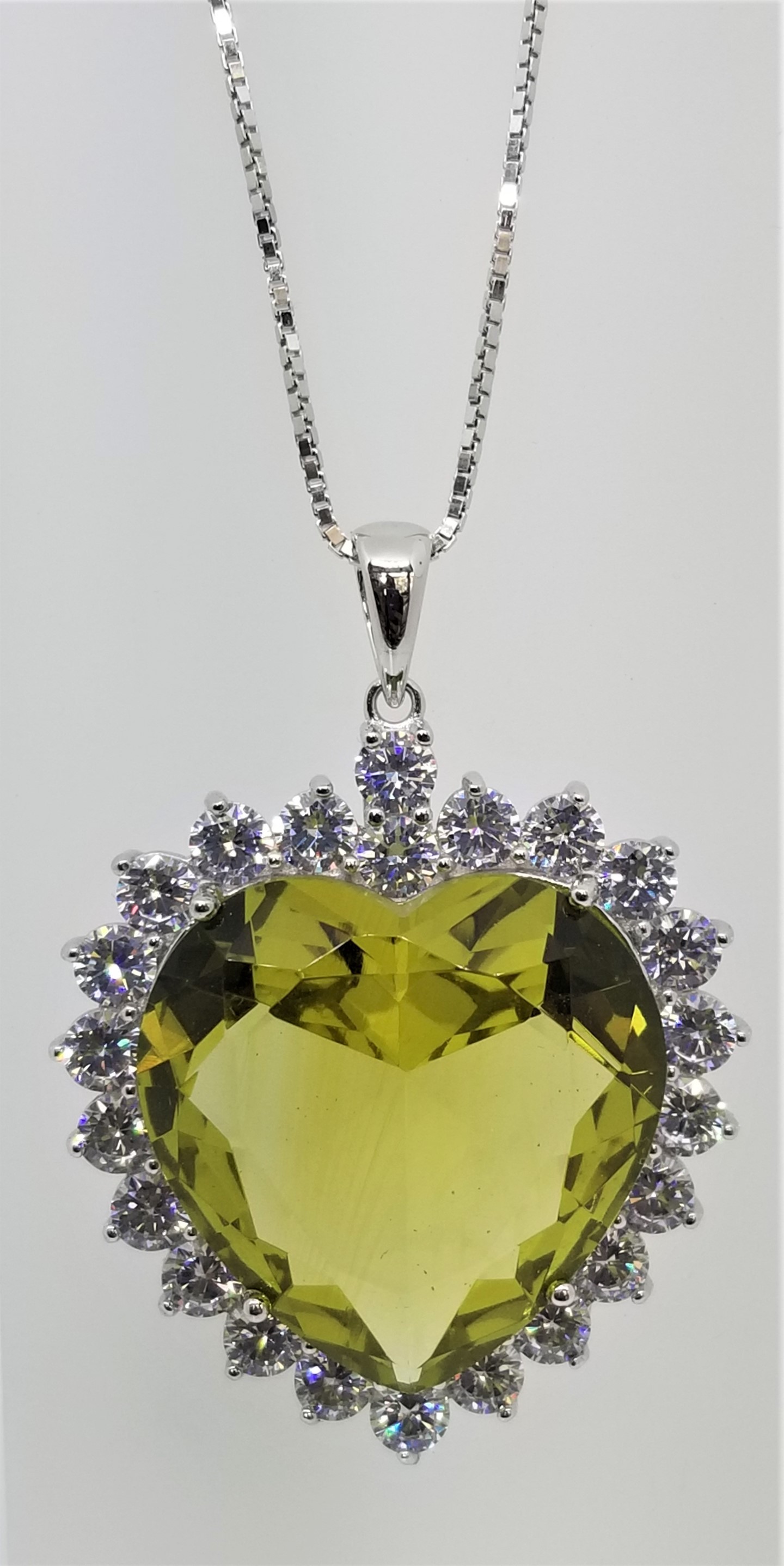 925 Sterling Silver Heart Pendant With Lime Green Topaz And CZ