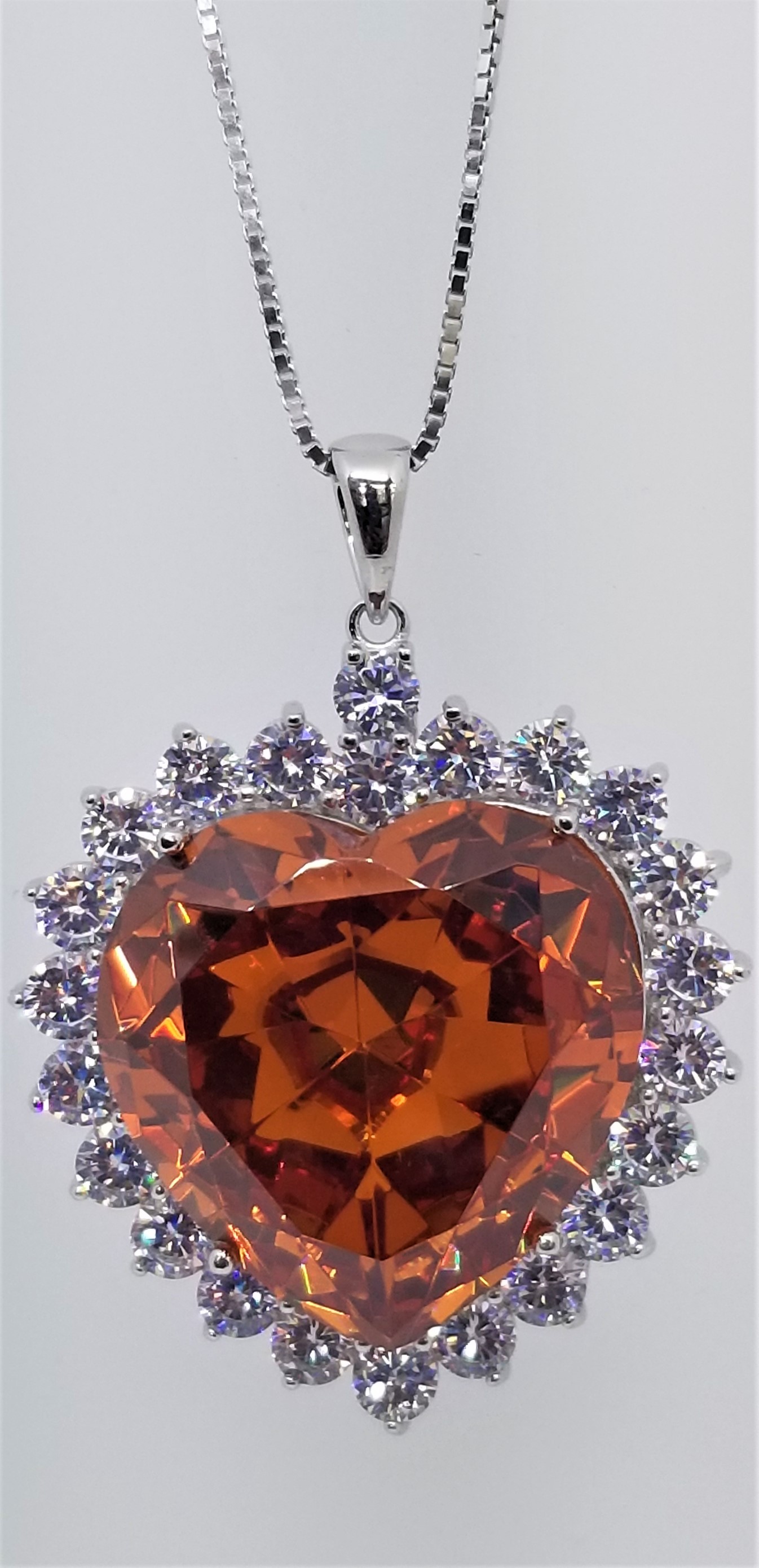 925 Sterling Silver Heart Pendant With Orange Topaz And CZ