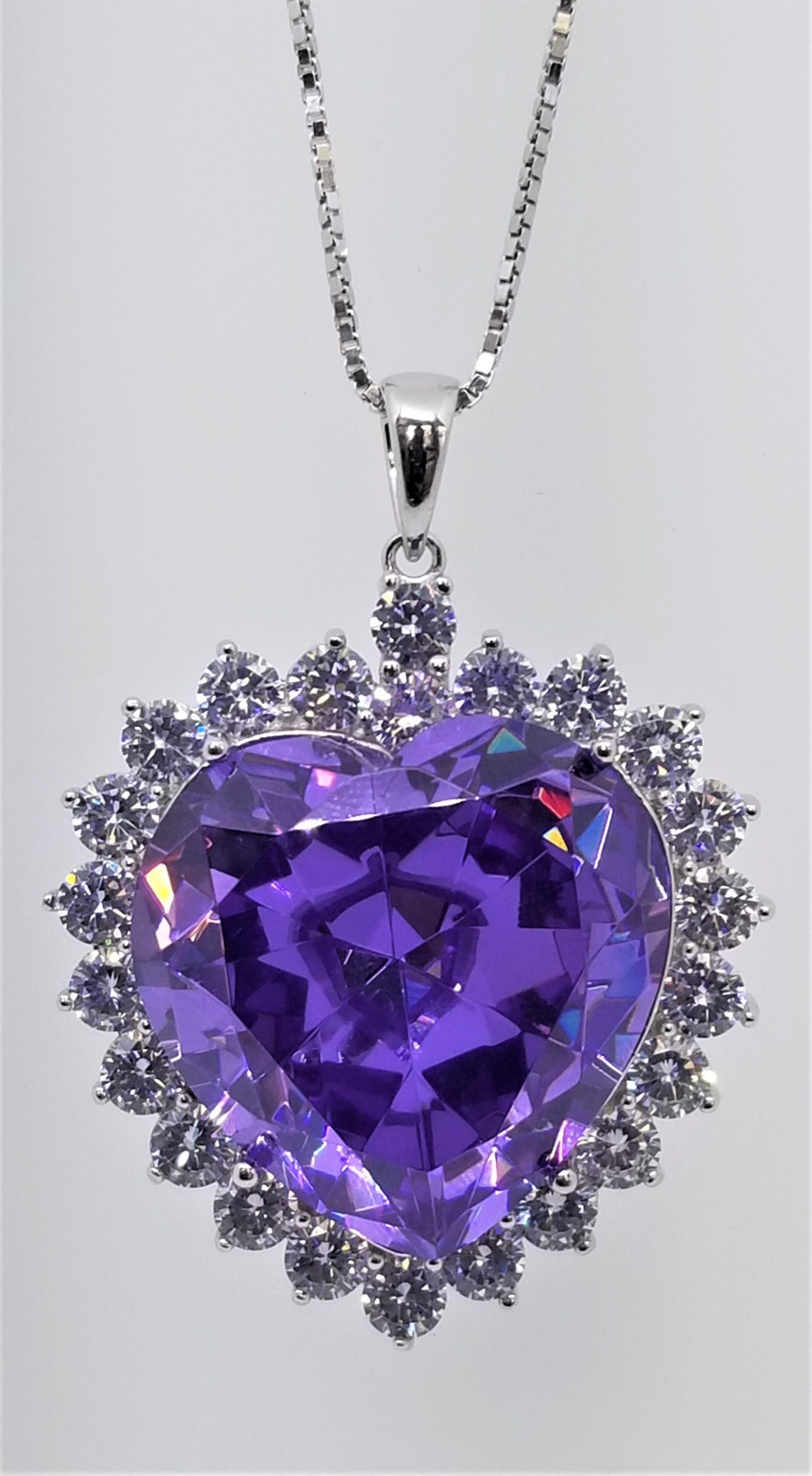 925 Sterling Silver Heart Pendant With Light Purple Topaz And CZ